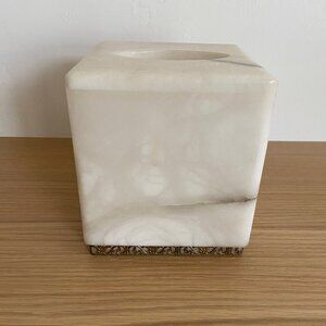 Vintage Alabaster Square Kleenex Box Holder With Brass Trim